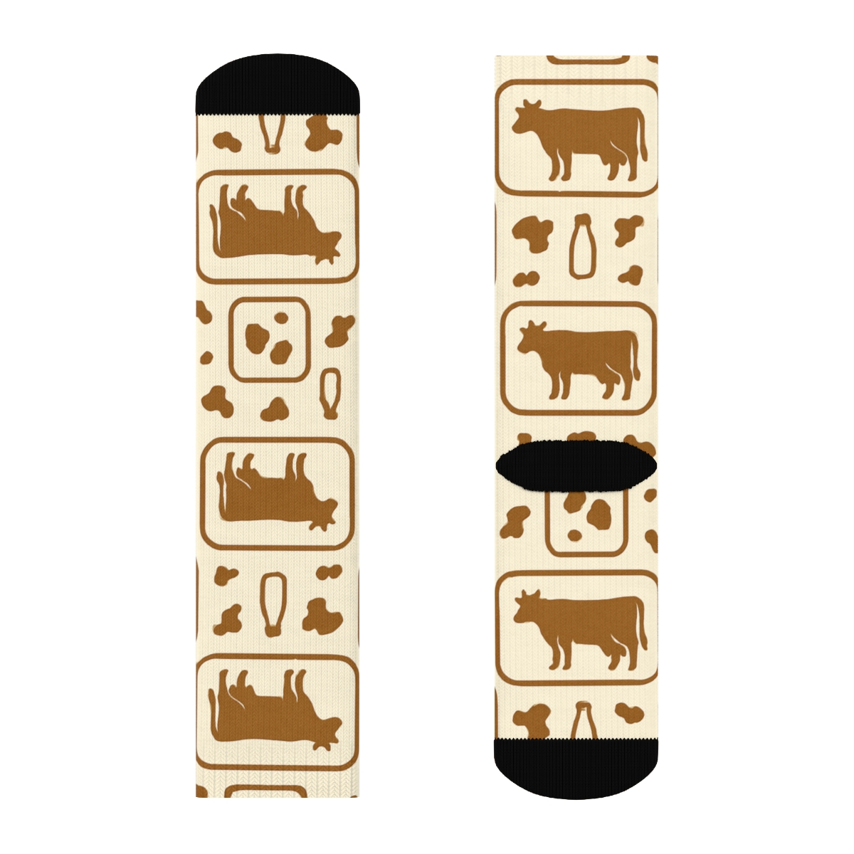 Sepia Dairy Label Cow Silhouette Grid comfortable cotton crew socks