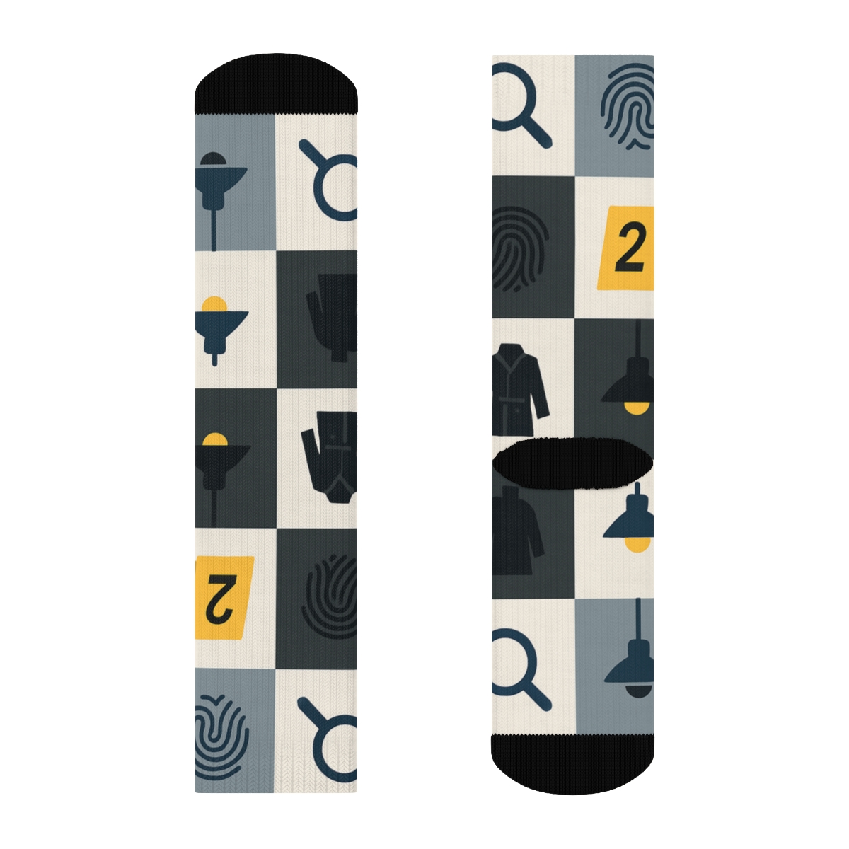 Shadow Grid With Police Detective Clues trendy patterned crew socks