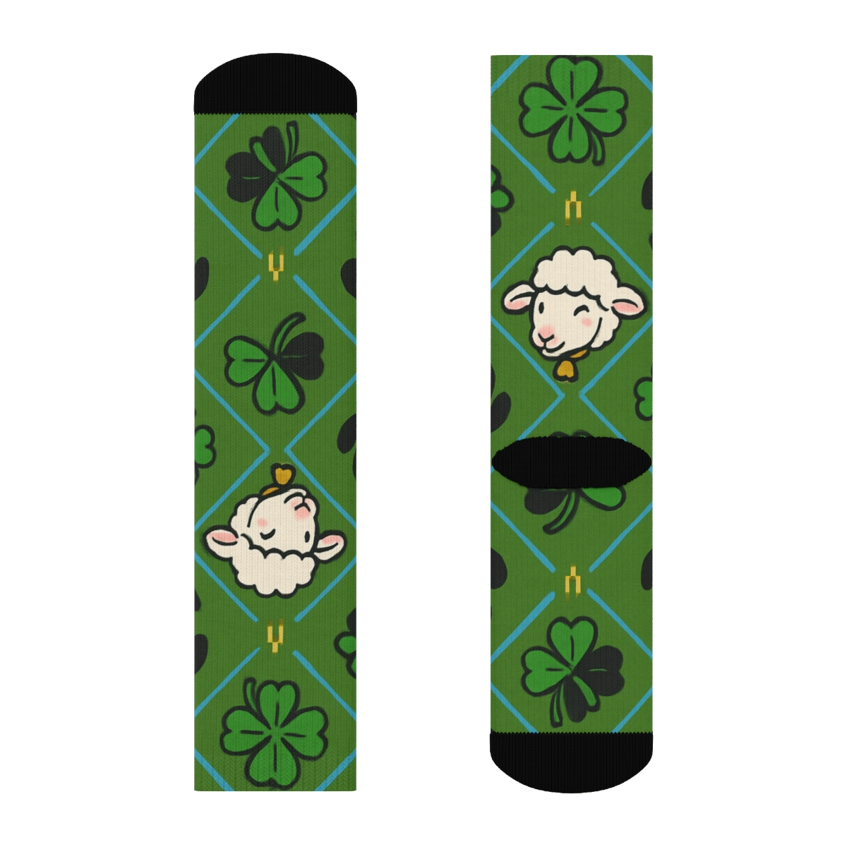 Sheep Clover Lattice On Moss Green custom crew socks