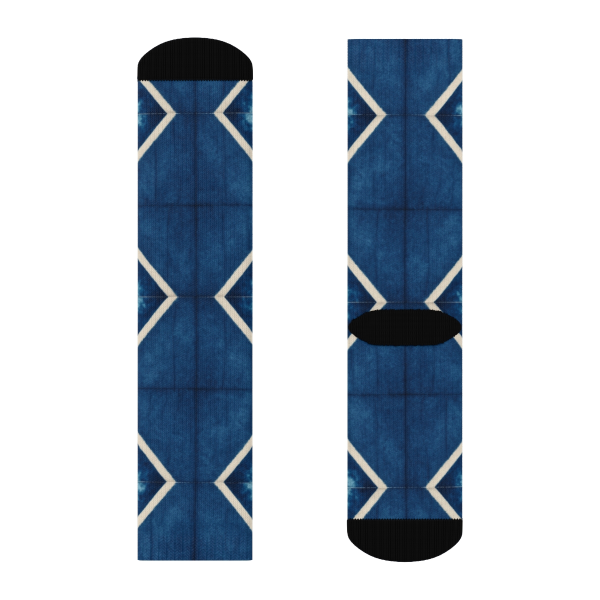 Shibori Diamond Array On Indigo Ground trendy patterned crew socks