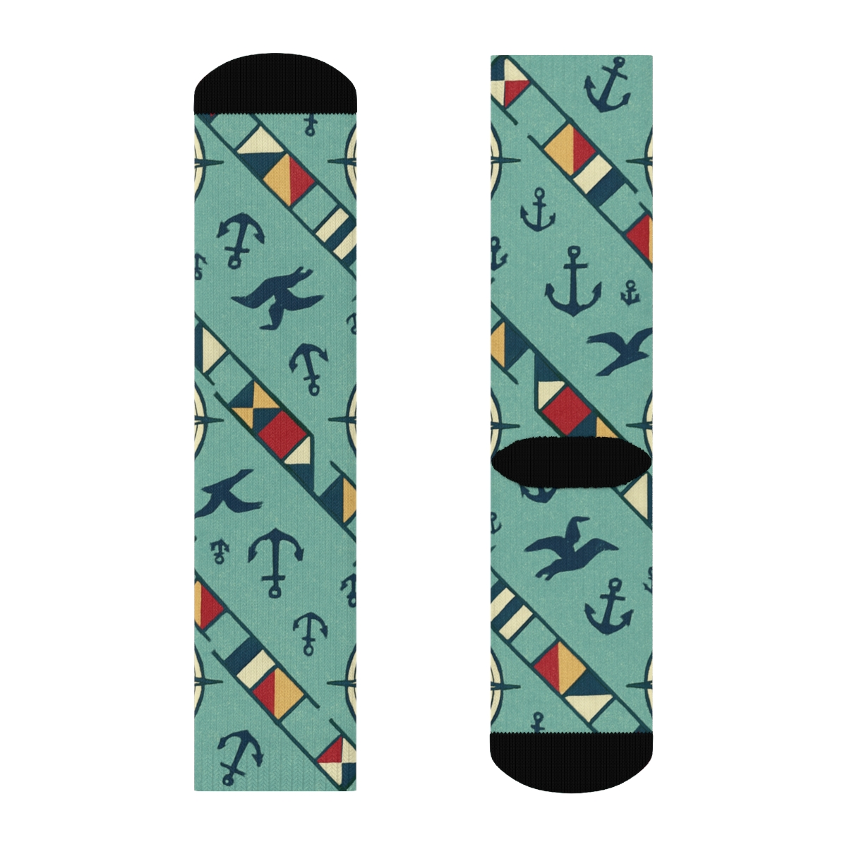 Ship Captain Compass Lattice Regatta Print custom crew socks