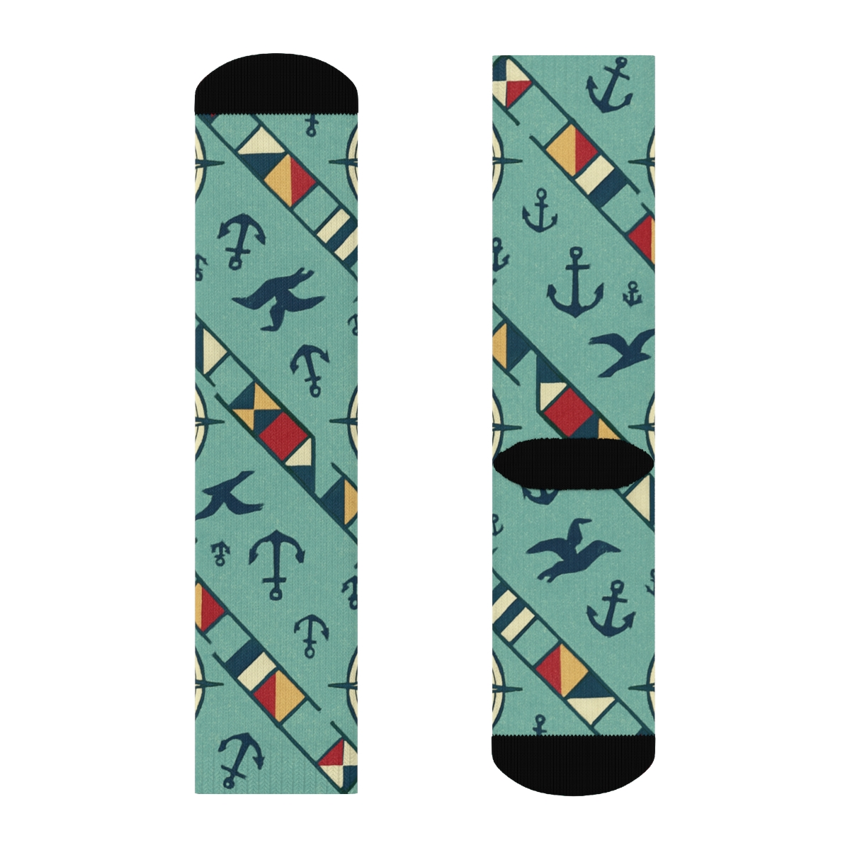 Ship Captain Compass Lattice Regatta Print custom crew socks