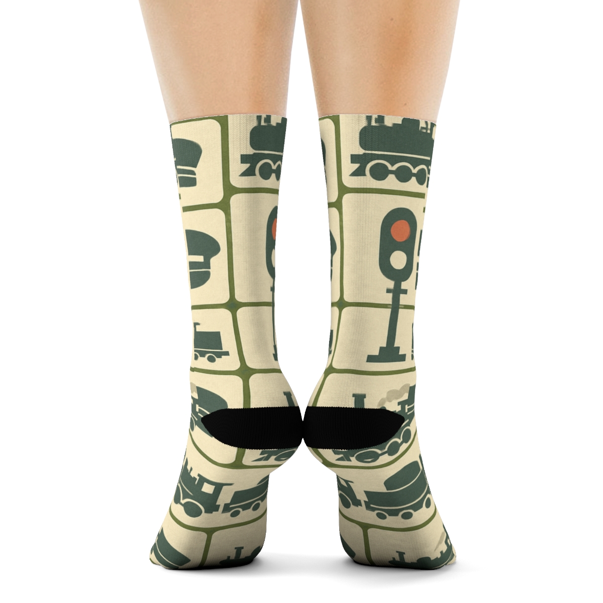 Signal Grid Poster With Train Conductor Accent designer printed crew socks