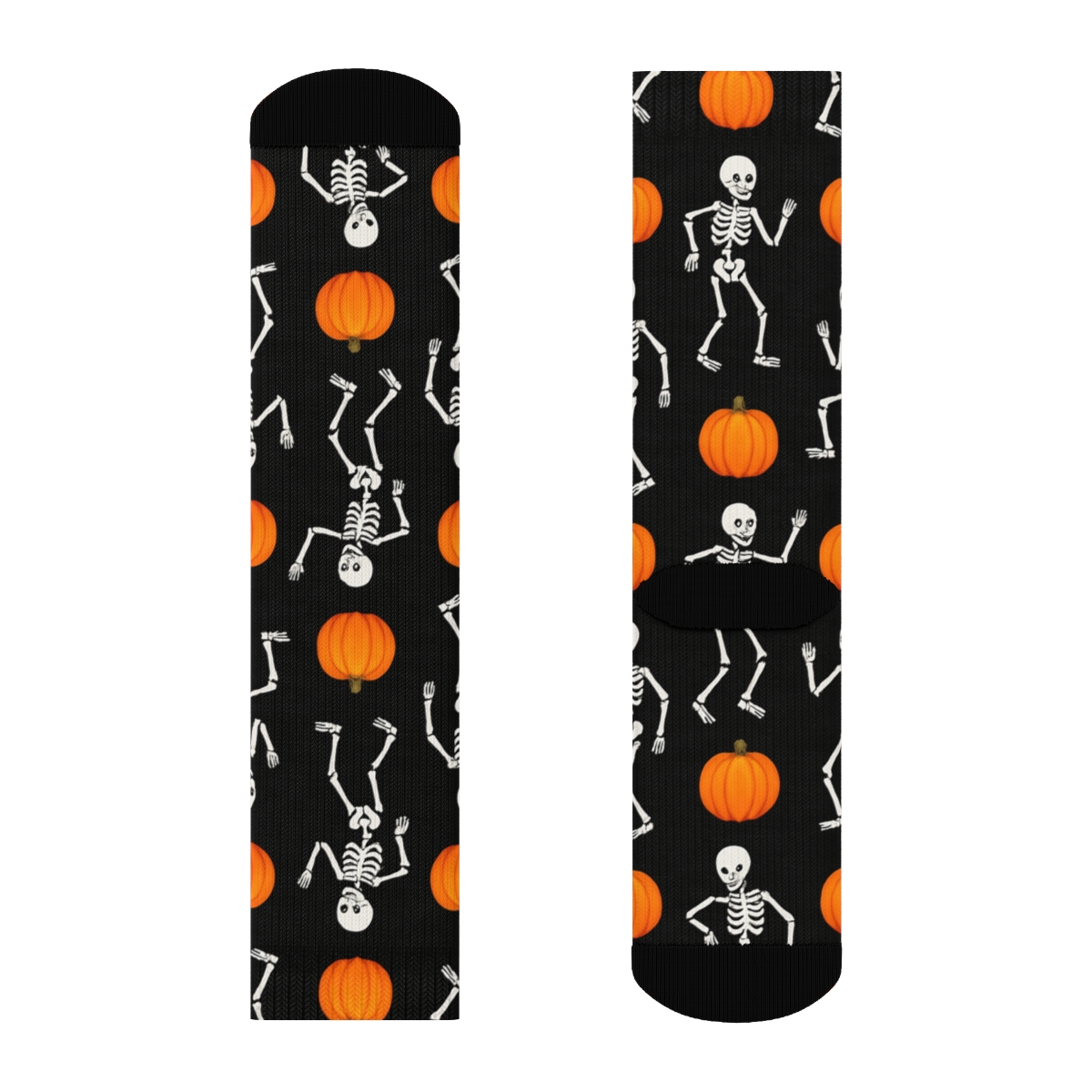 Skeleton Dance And Pumpkin Polka On Black Background personalized crew socks