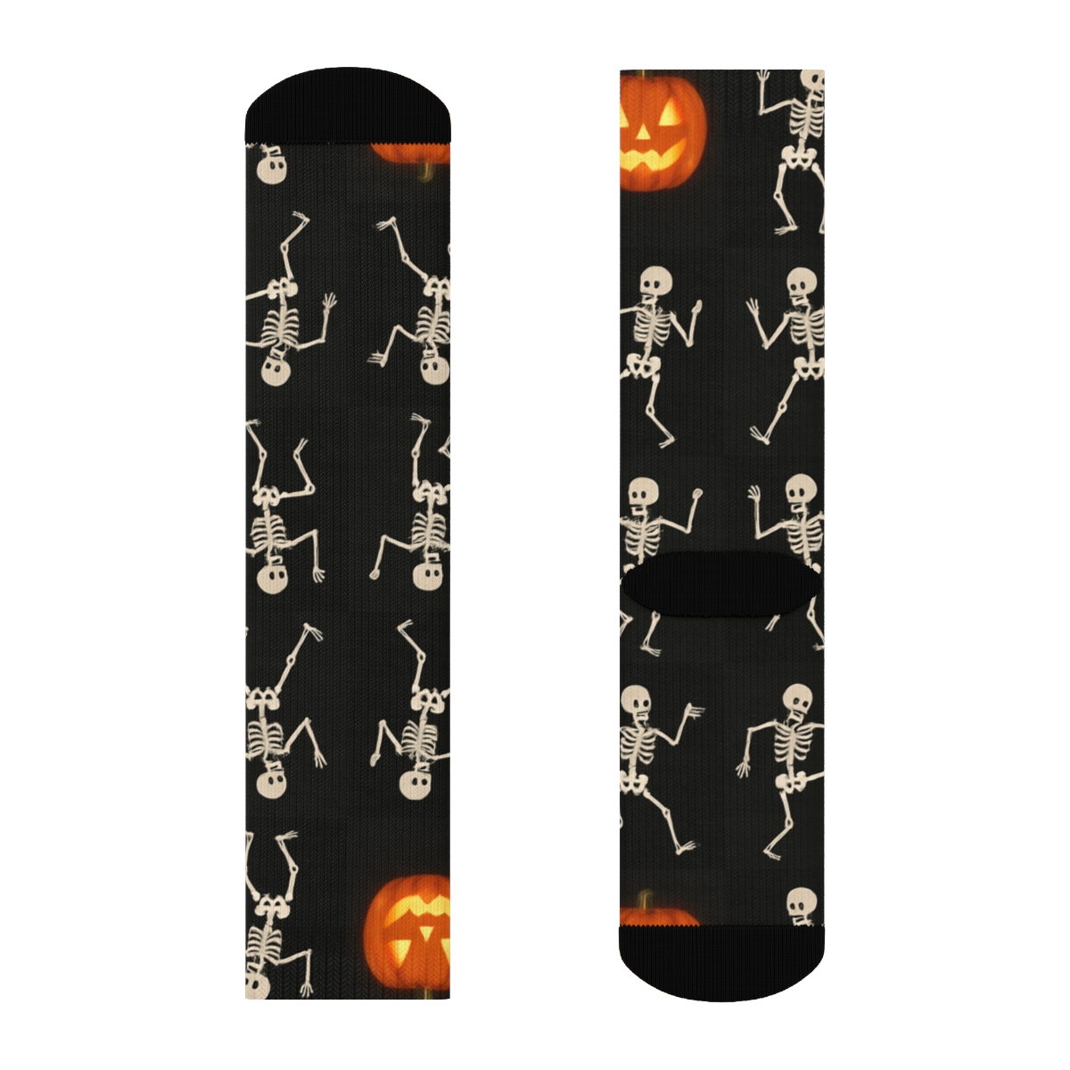 Skeleton Dance Pumpkin Checkerboard On Black Background comfortable cotton crew socks