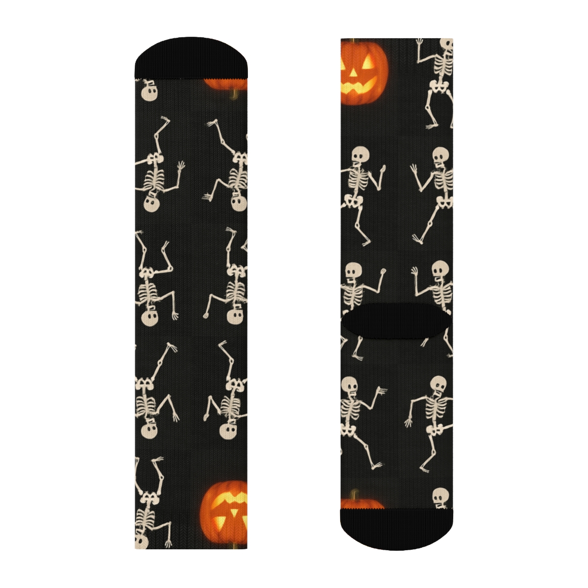 Skeleton Dance Pumpkin Checkerboard On Black Background comfortable cotton crew socks