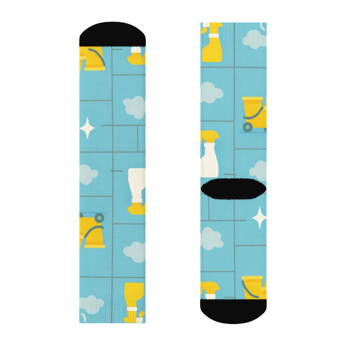Sky Blue Floor Grid With Janitor Cart Motifs trendy patterned crew socks
