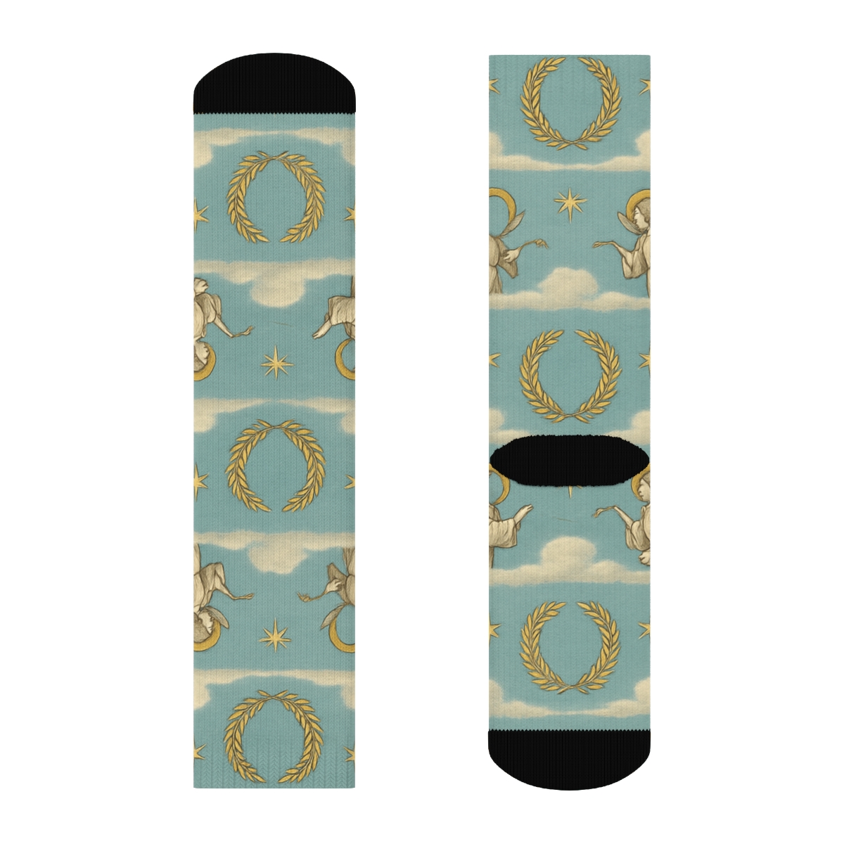 Sky Blue Heralds Angel Pattern Bands stylish athletic crew socks