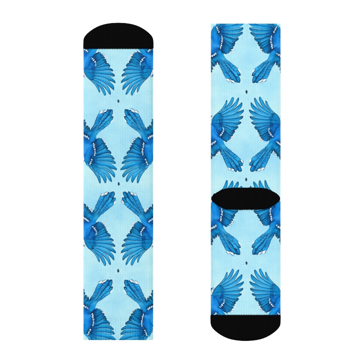 Sky Blue Jay Flight Mirror On Pale Blue Background custom crew socks