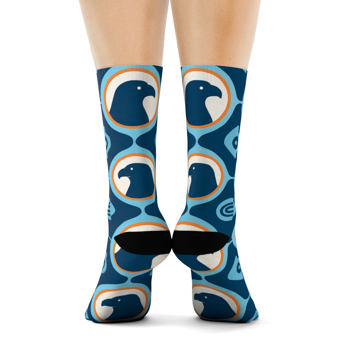 Sky Blue Tessellation With Eagle Silhouette Medallions premium sports crew socks