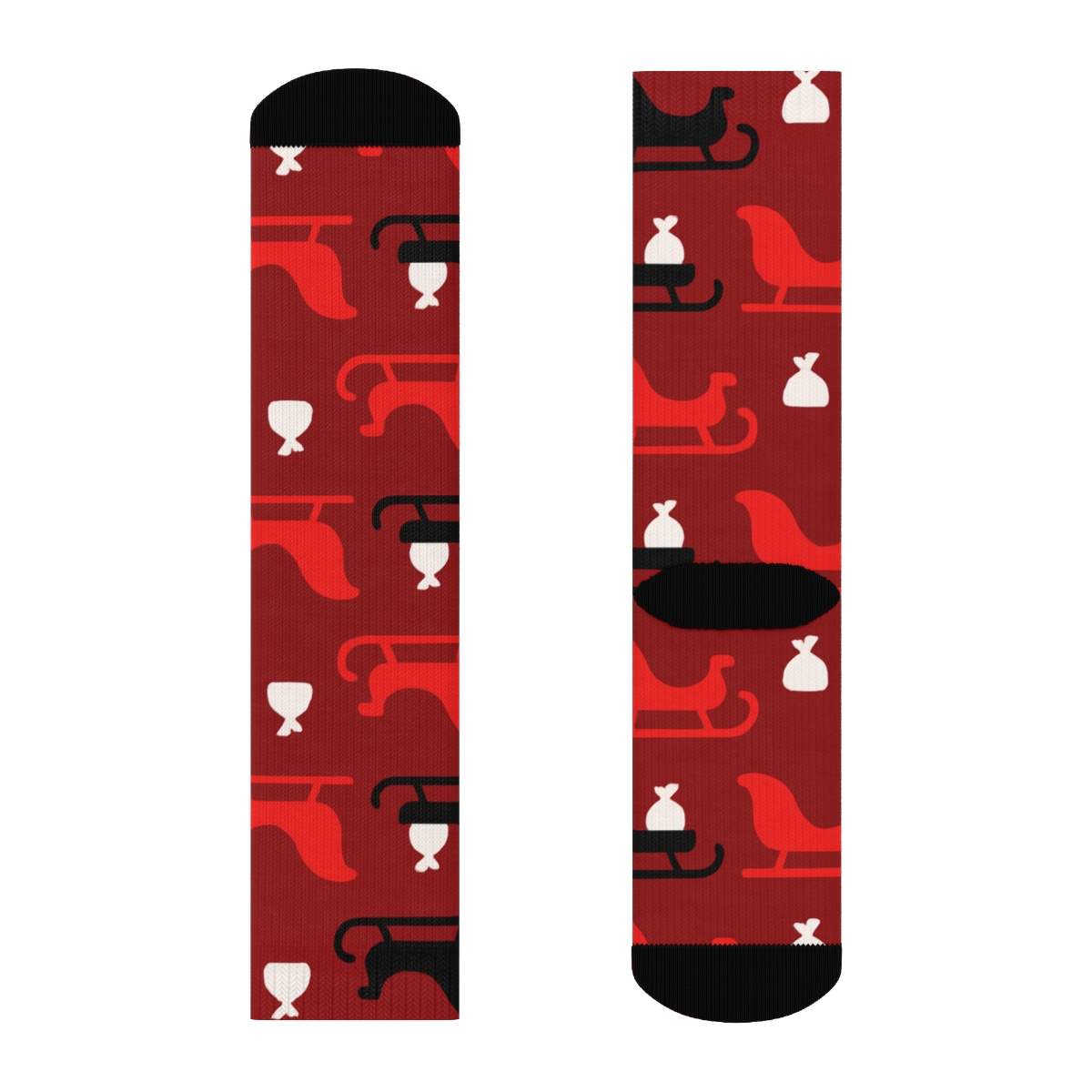 Sleigh Silhouette Array Santa designer printed crew socks