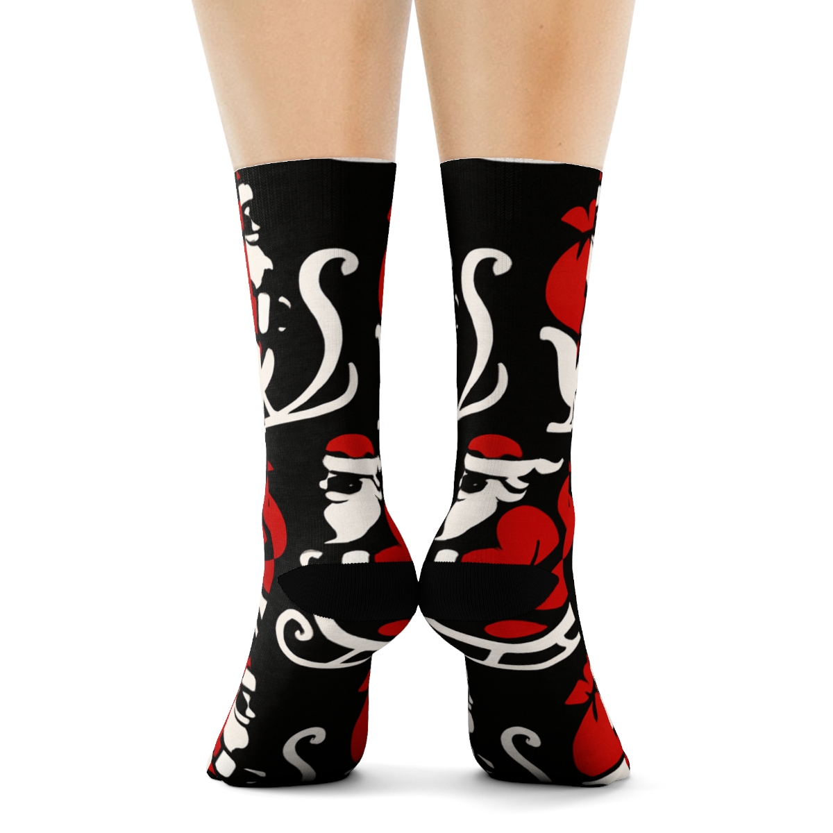 Sleigh Silhouette Santa Wrap stylish athletic crew socks
