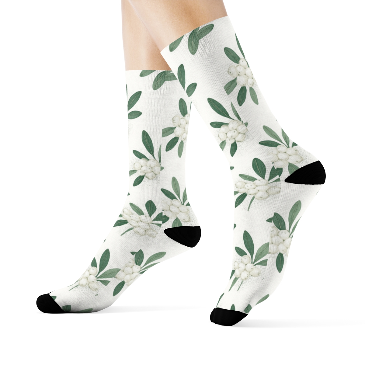 Snow Dusted Berry Clusters Mistletoe unique graphic crew socks