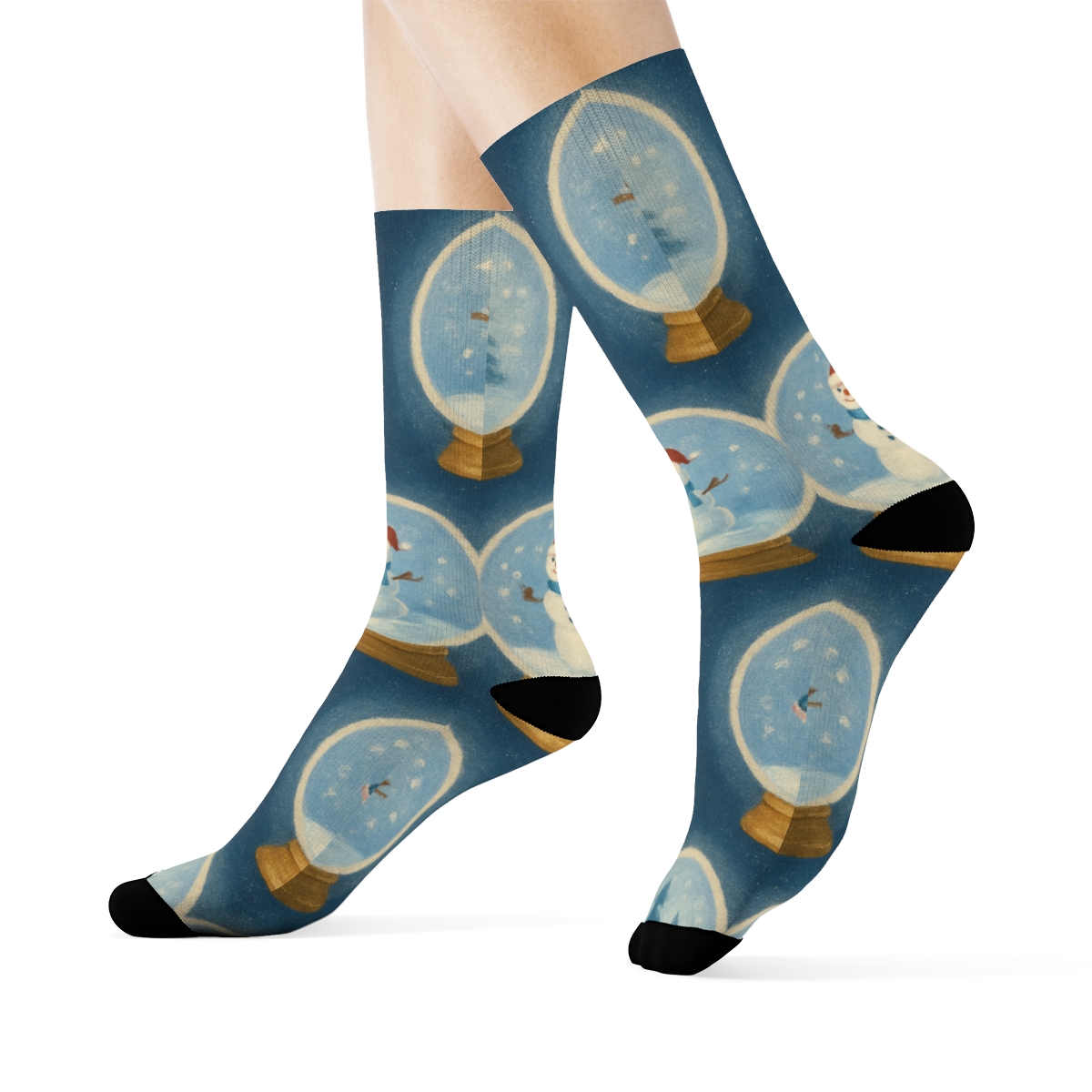 Snow Globe Panorama Christmas designer printed crew socks