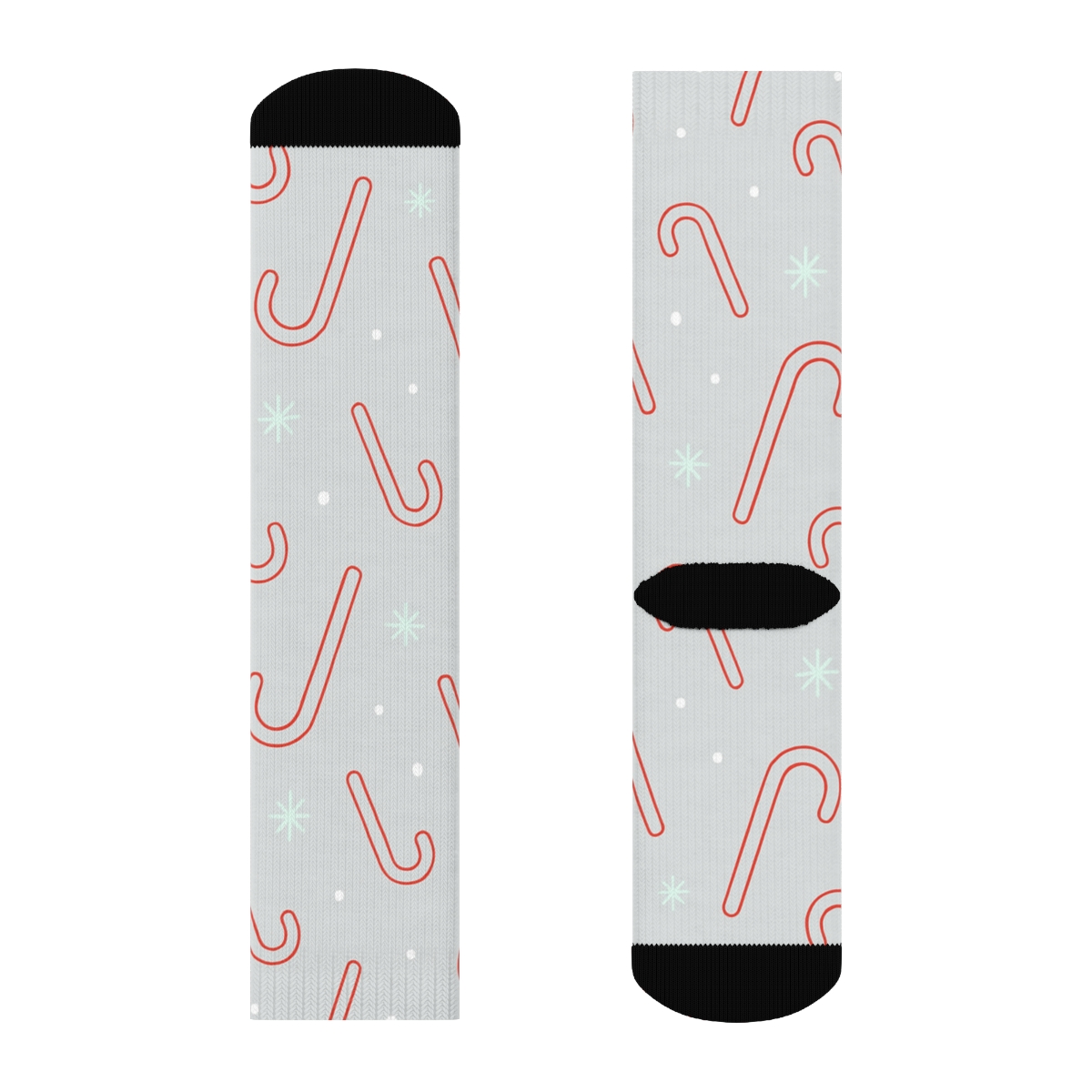 Snowfall Field With Scattered Candy Canes Silhouettes custom crew socks
