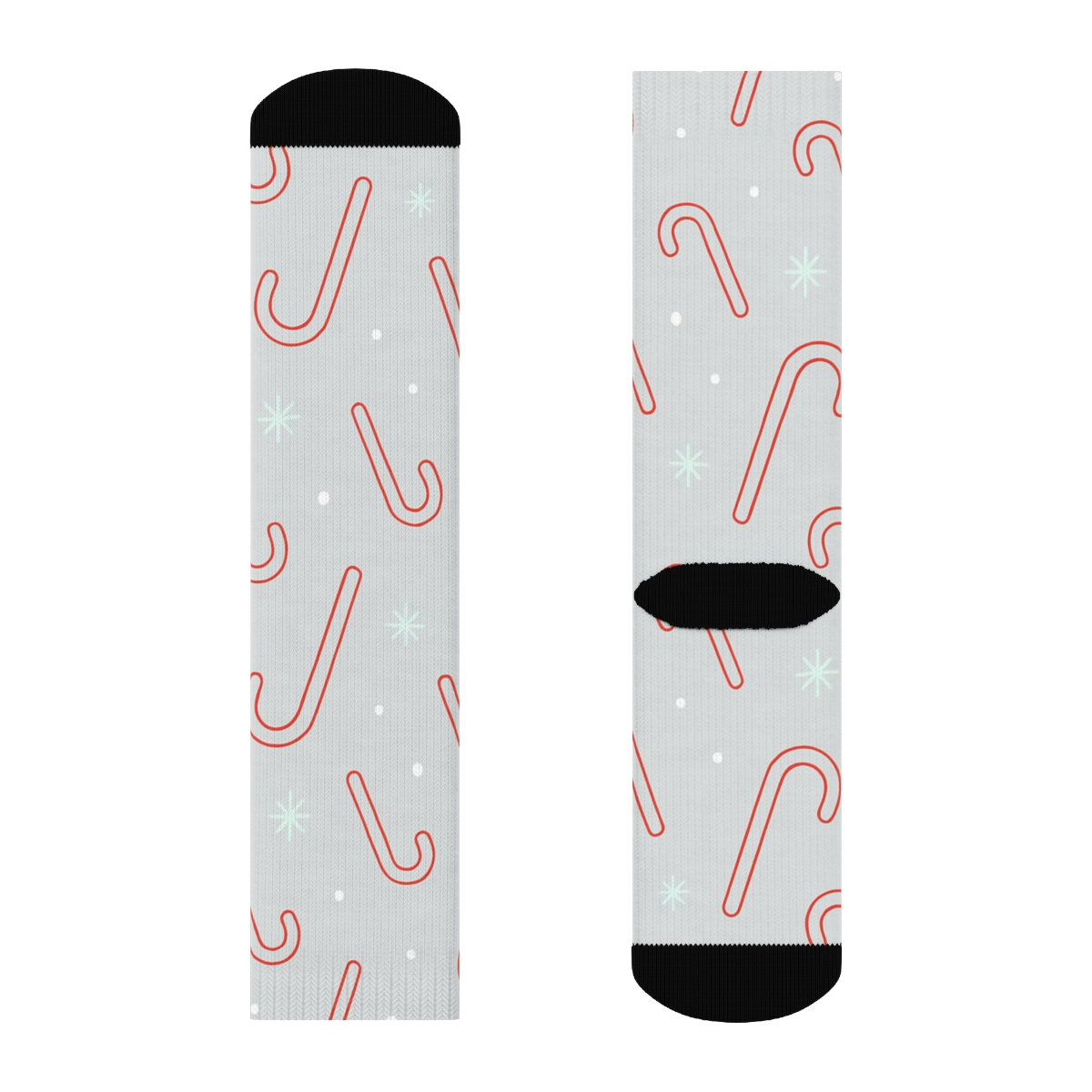 Snowfall Field With Scattered Candy Canes Silhouettes custom crew socks