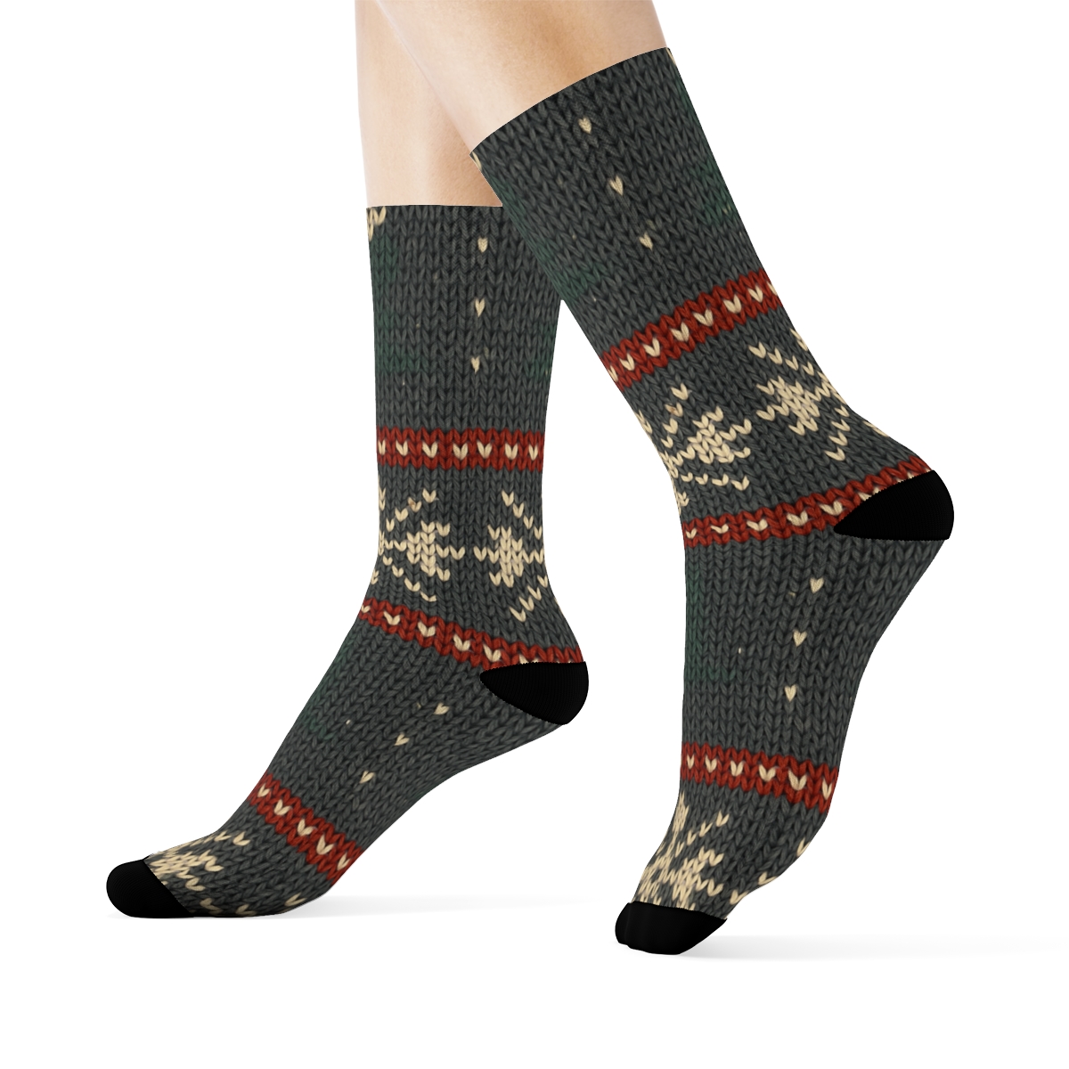 Snowflake Bands In Cozy Xmas Knit custom crew socks