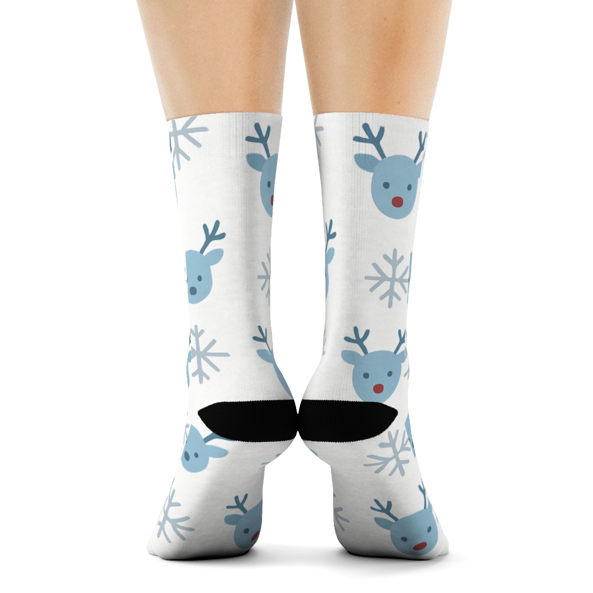 Snowflake Grid With Holiday Reindeer Icons soft everyday crew socks