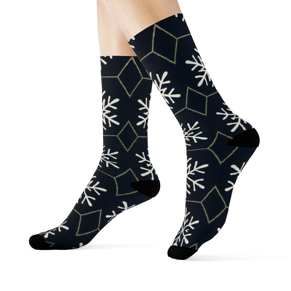 Snowflake Paw Tessellation On Midnight personalized crew socks