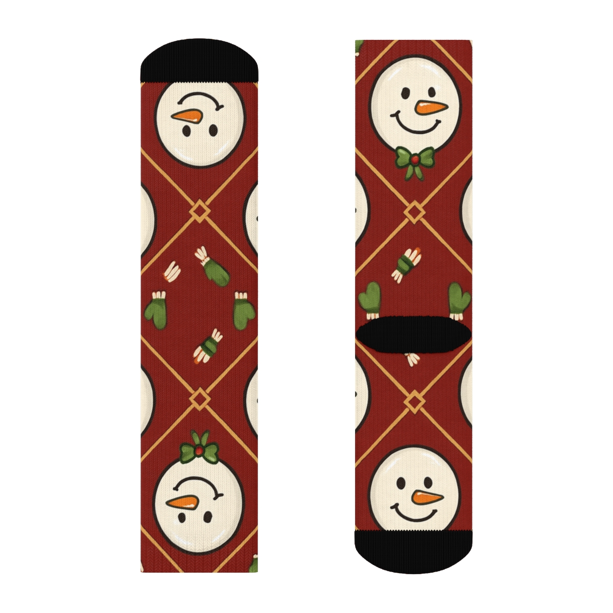 Snowman Lattice On Christmas Red Field custom crew socks