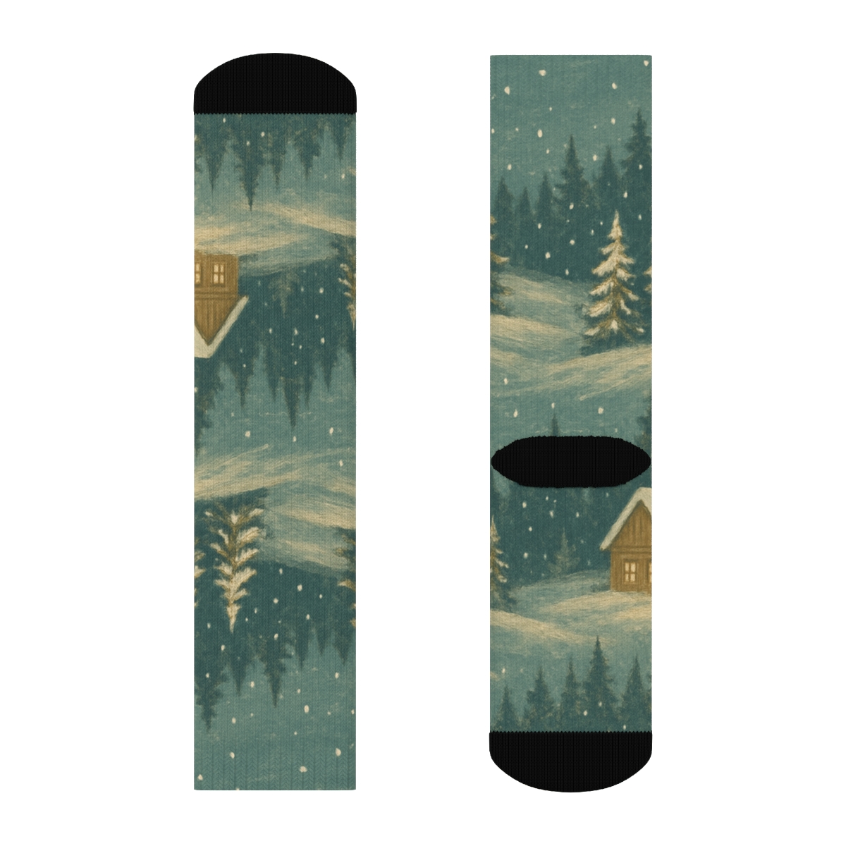 Snowy Cabin Landscape Christmas custom crew socks