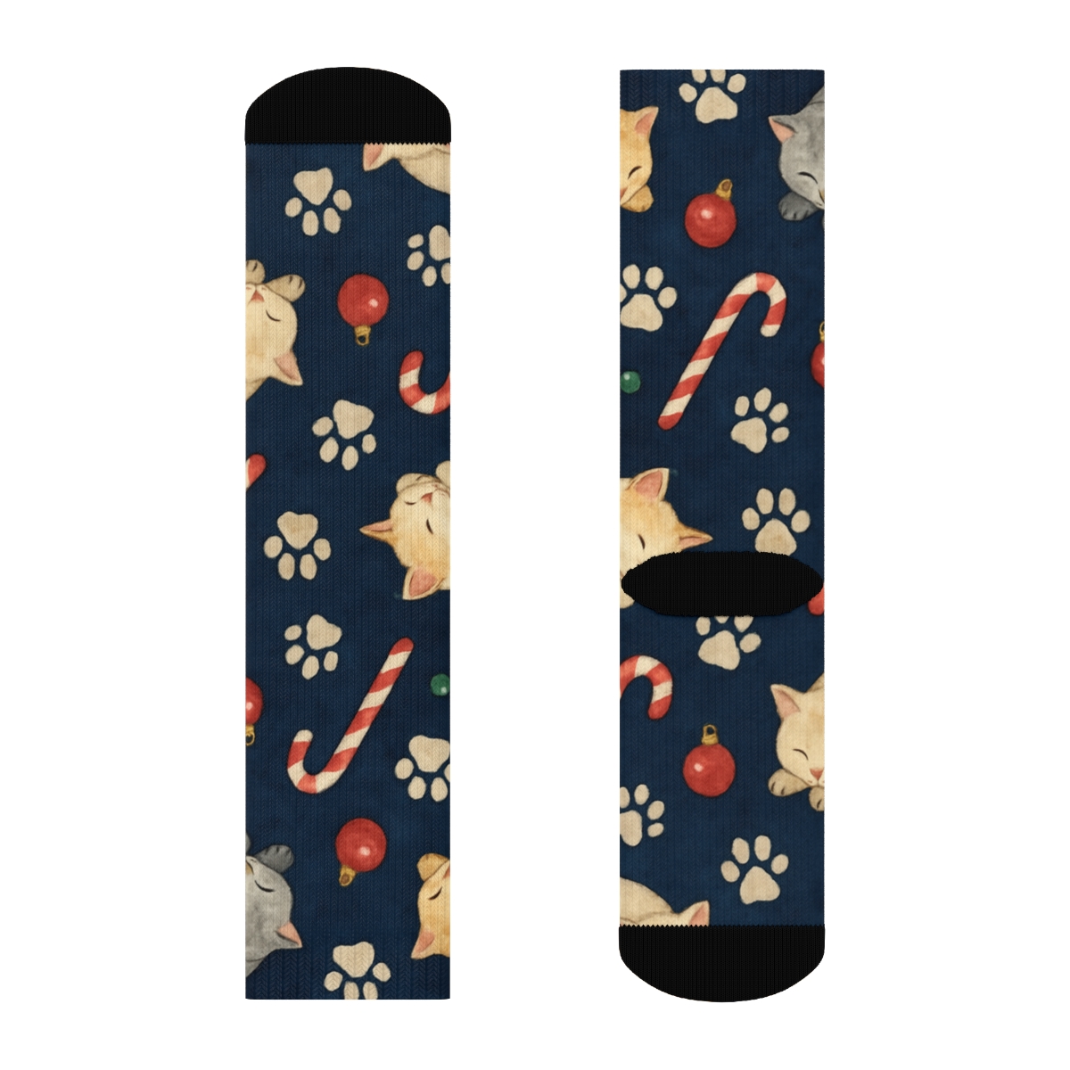 Snowy Midnight Paws Scatter custom crew socks