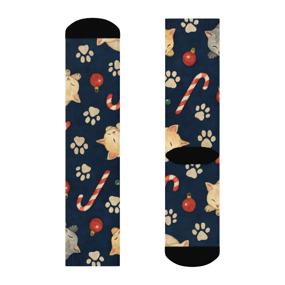 Snowy Midnight Paws Scatter custom crew socks