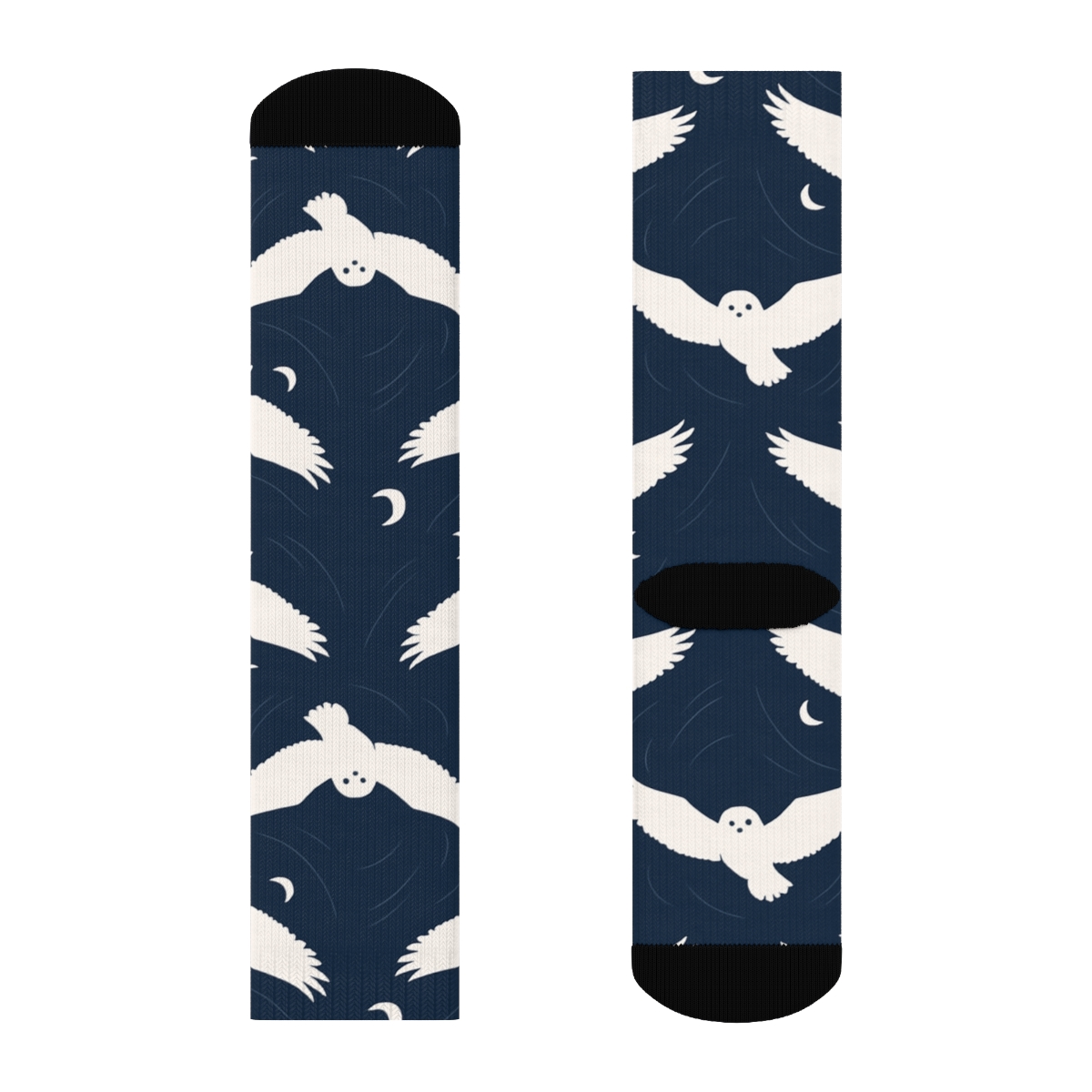 Snowy Owl Silhouette Constellation On Navy Sky unique graphic crew socks