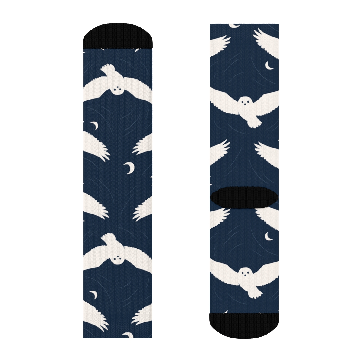 Snowy Owl Silhouette Constellation On Navy Sky unique graphic crew socks