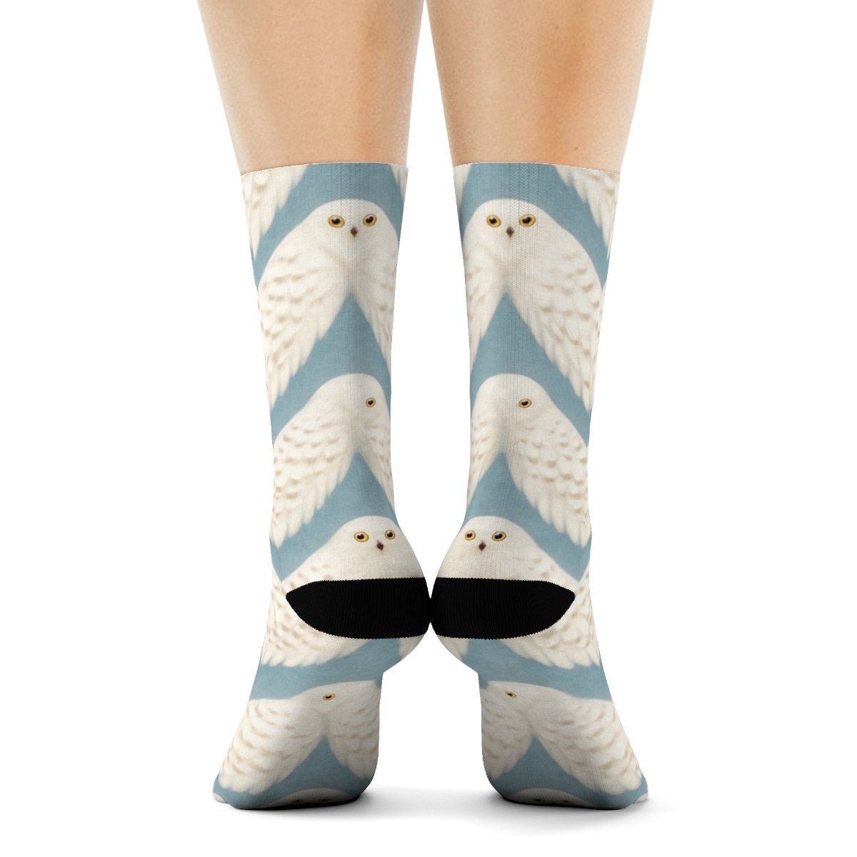 Snowy Owl Wing Chevron On Ice Blue unique graphic crew socks
