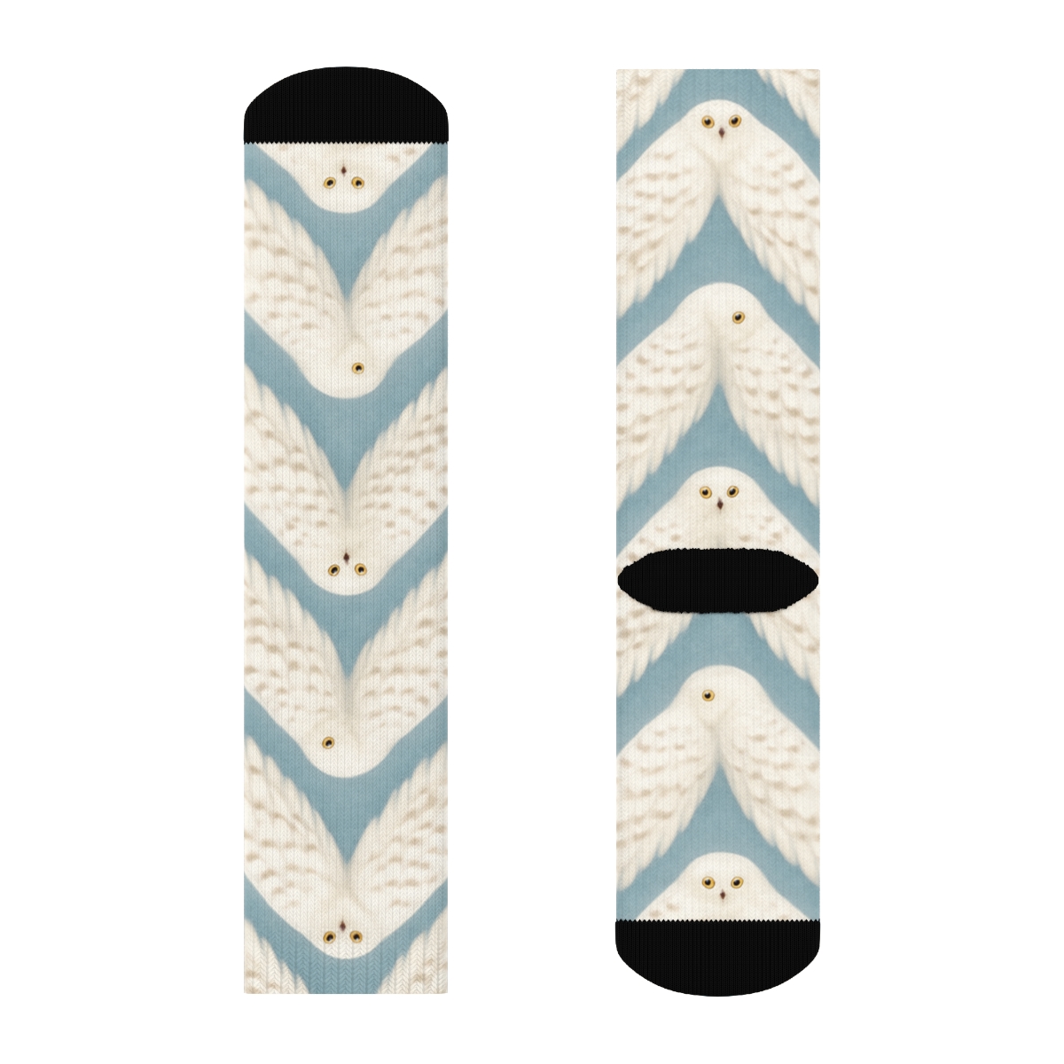 Snowy Owl Wing Chevron On Ice Blue unique graphic crew socks
