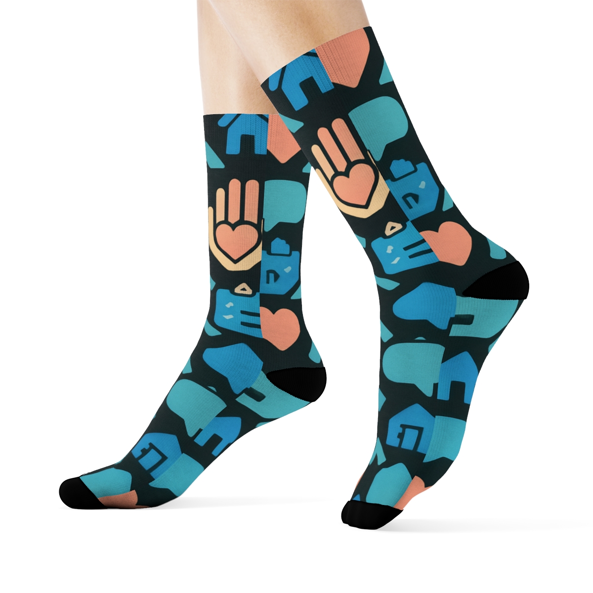 Social Worker Helping Hands Chevron On Charcoal custom crew socks