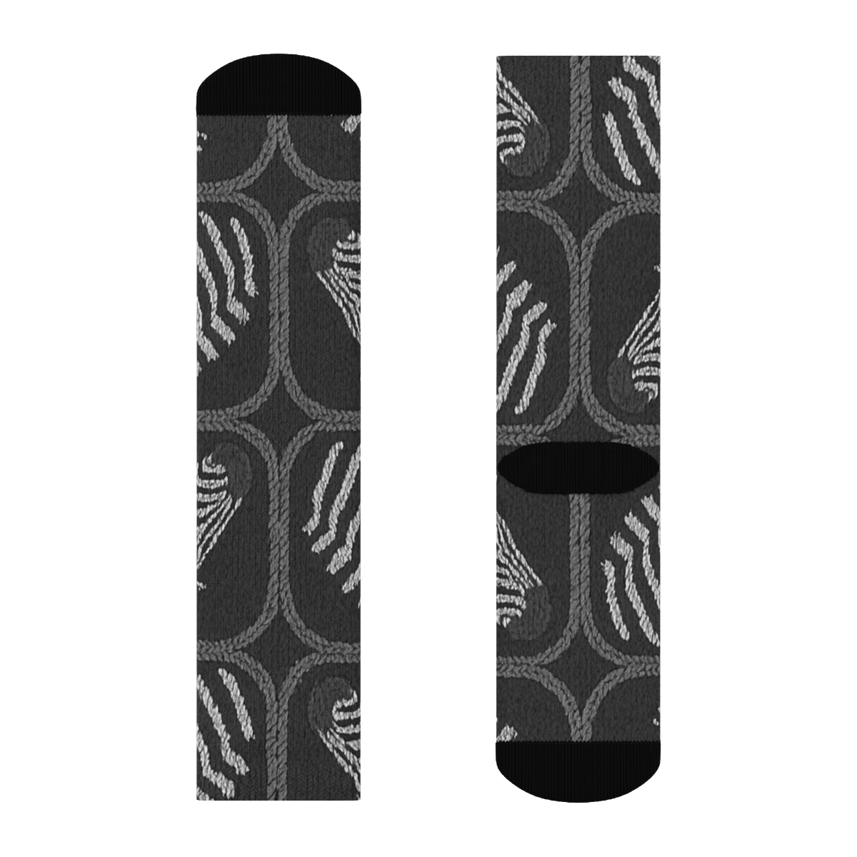 Soft Grayscale Knitted Zebra Stripe Lattice On Charcoal unique graphic crew socks