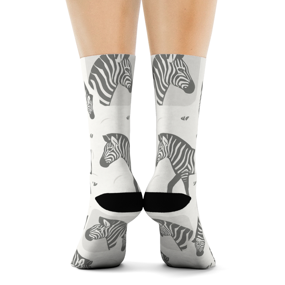 Soft Grayscale Zebra Silhouette Spotlight Tiles designer printed crew socks