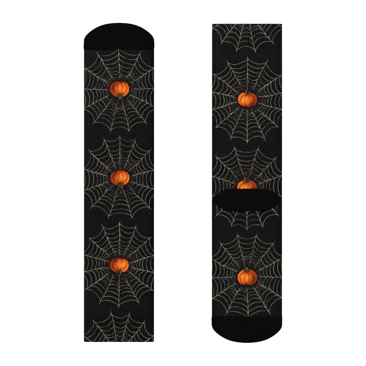Spider Web Circle Medallions With Pumpkin Centers On Black unique graphic crew socks