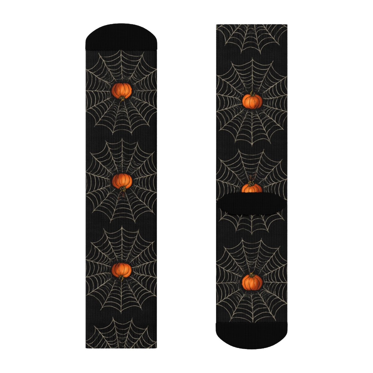 Spider Web Circle Medallions With Pumpkin Centers On Black unique graphic crew socks