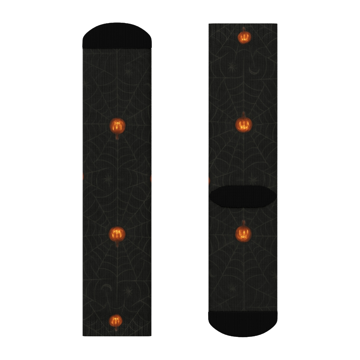 Spider Web Overlay With Orange Pumpkins On Black Background unique graphic crew socks