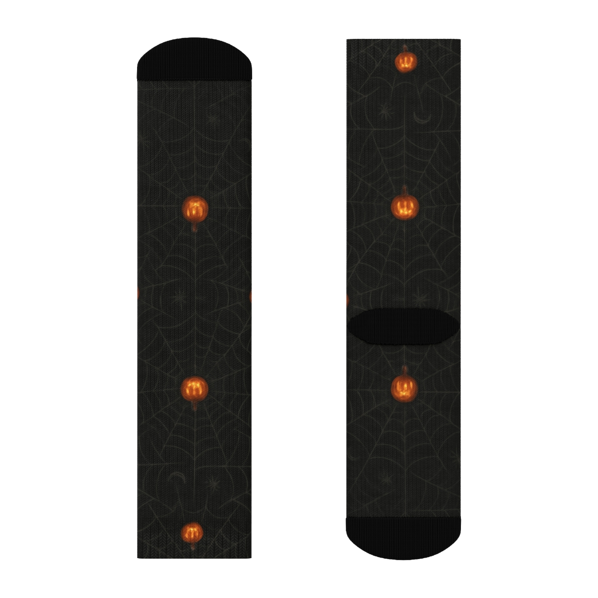 Spider Web Overlay With Orange Pumpkins On Black Background unique graphic crew socks