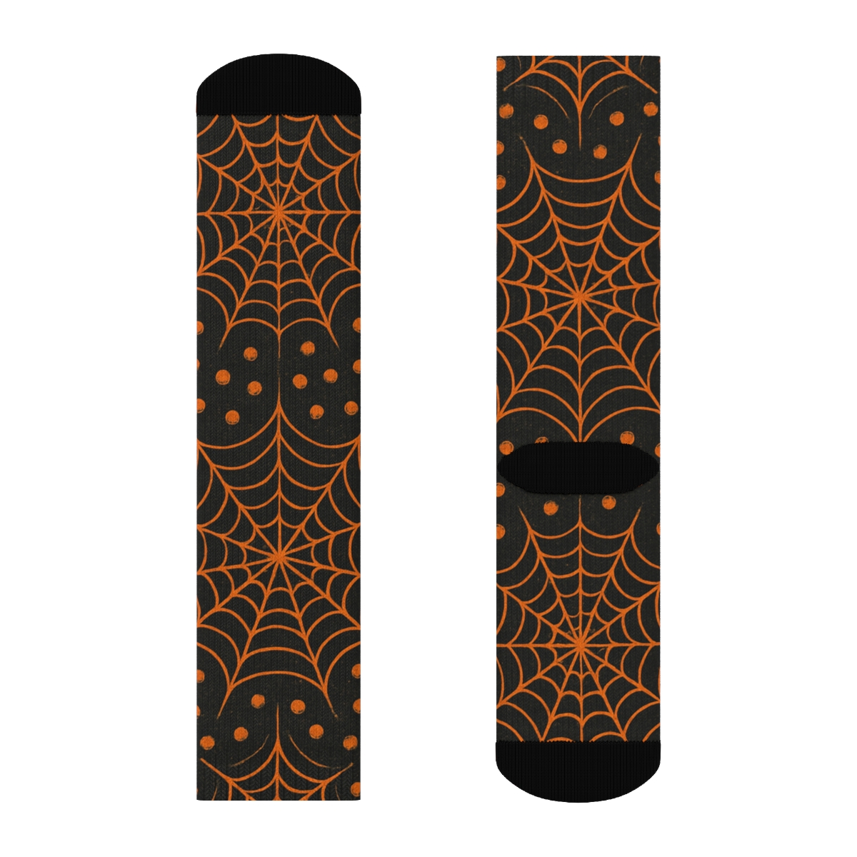 Spider Web Overlay With Pumpkin Dots On Black Background stylish athletic crew socks