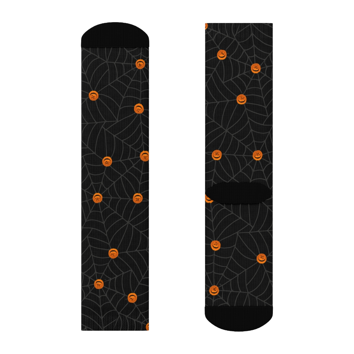 Spider Web Overlay With Pumpkin Dots On Black Background comfortable cotton crew socks