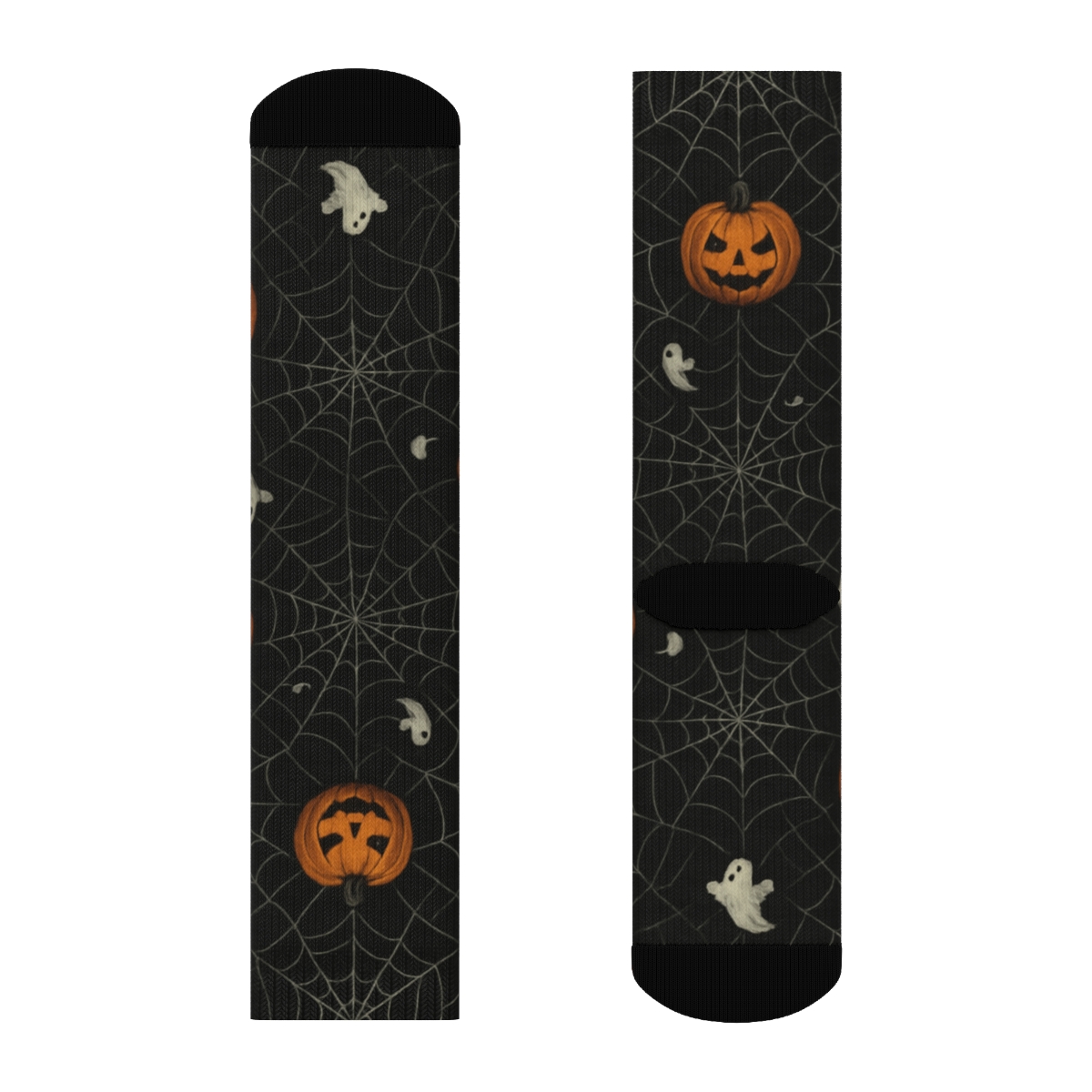 Spider Web Overlay With Pumpkins On Black Background soft everyday crew socks