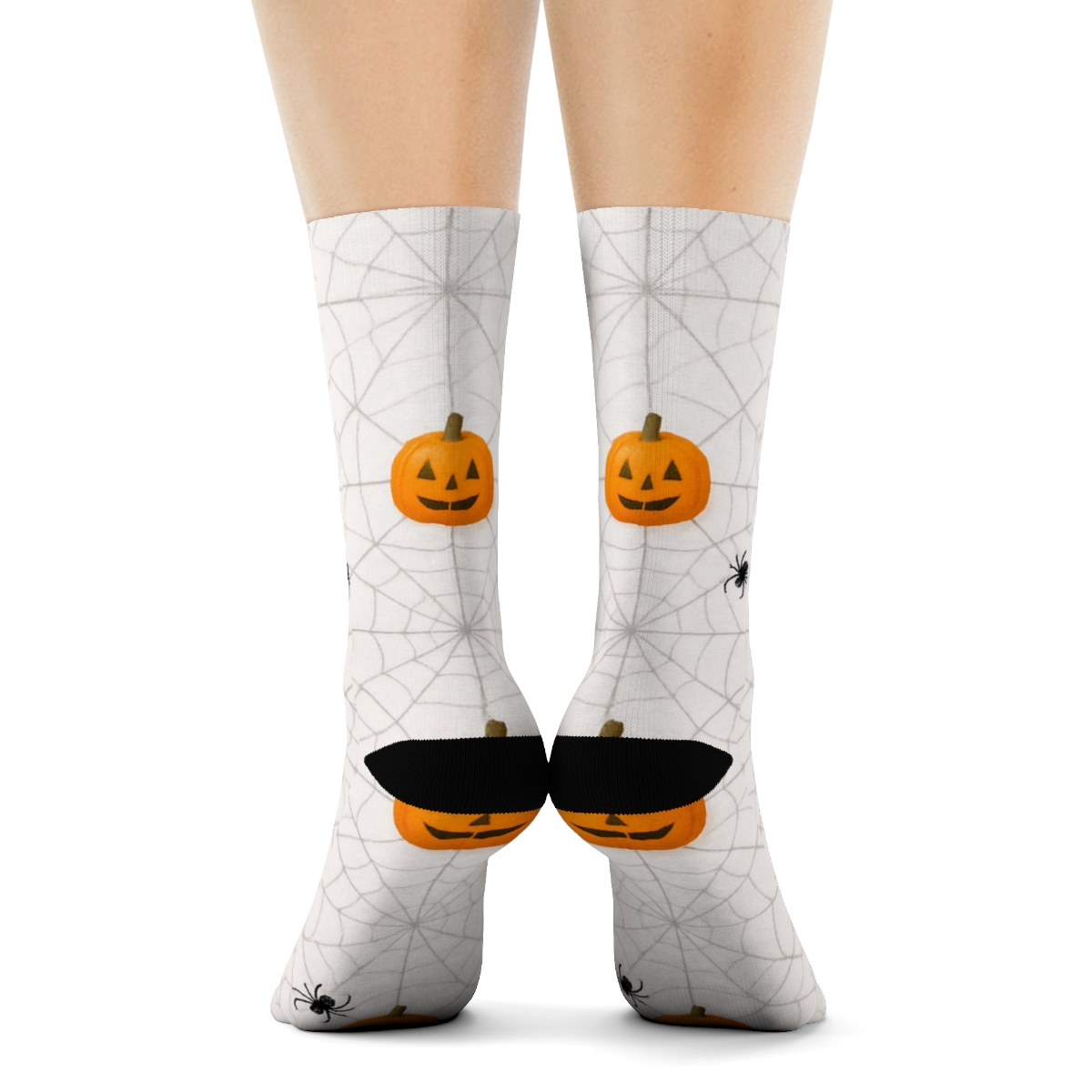 Spider Web Pumpkin Mesh On White Background stylish athletic crew socks