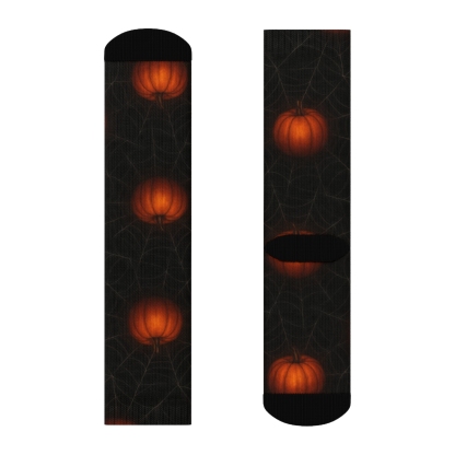Spider Web Pumpkin Overlay On Black Background comfortable cotton crew socks