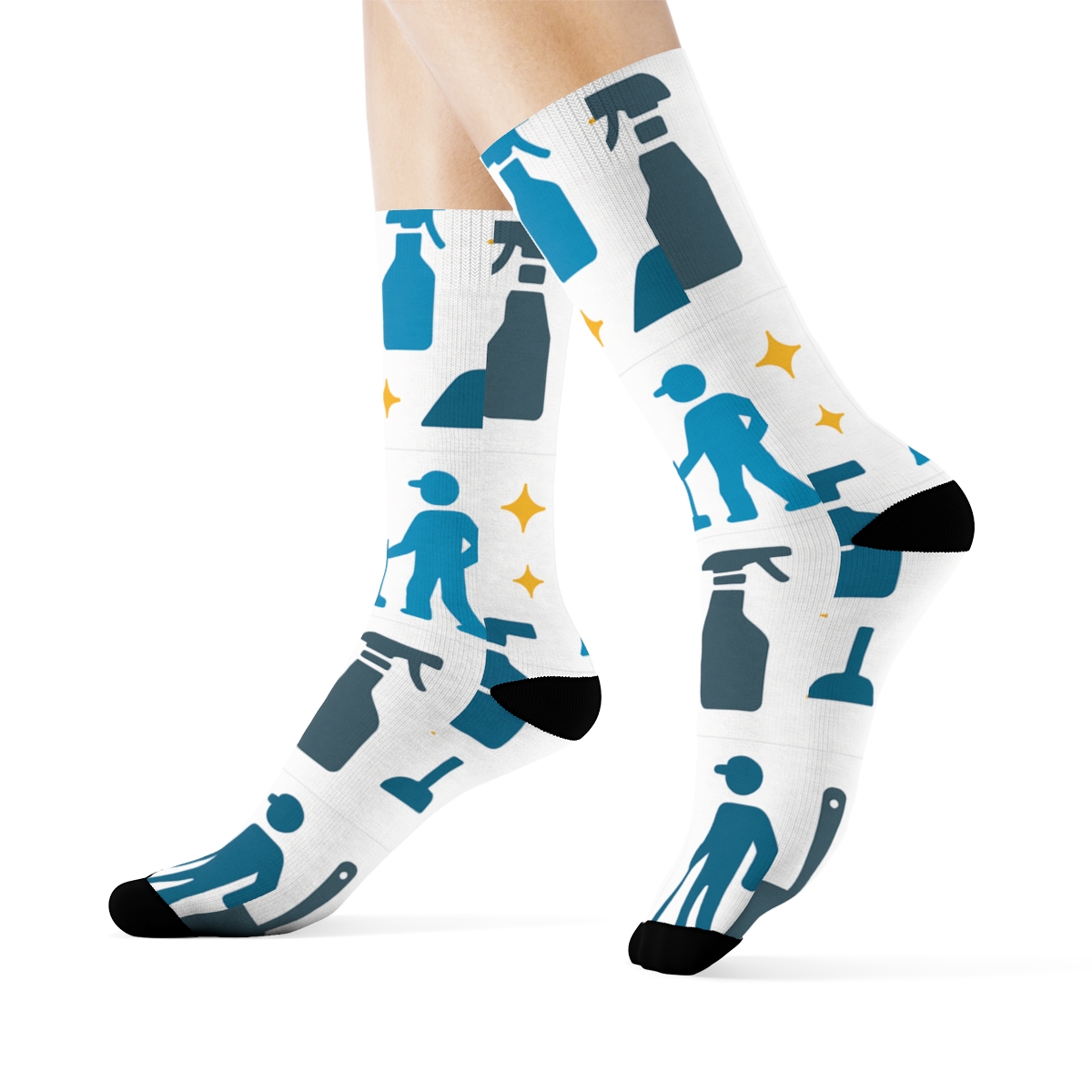Spray Bottle Bands With Janitor Silhouettes personalized crew socksSpray Bottle Bands with Janitor Silhouettes Crew Socks - Image 3