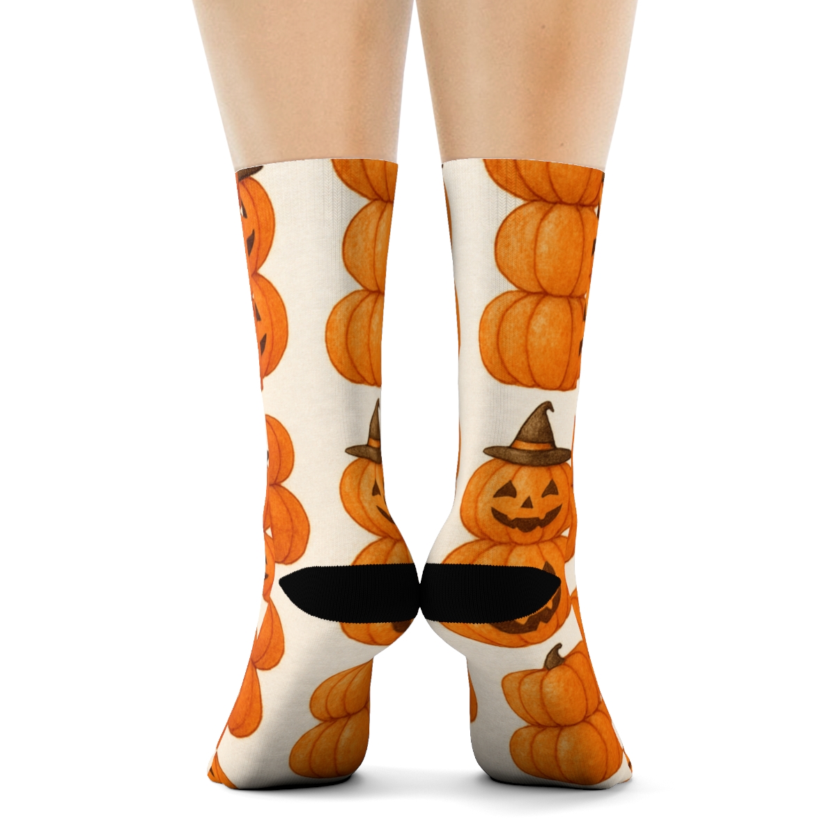 Stacked Pumpkin Column Repeat On White Background soft everyday crew socks