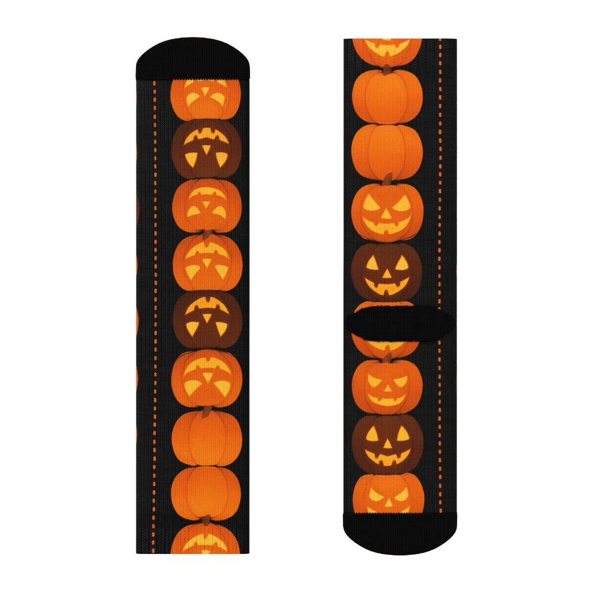 Stacked Pumpkin Totem Stripe Repeat On Black Background stylish athletic crew socks