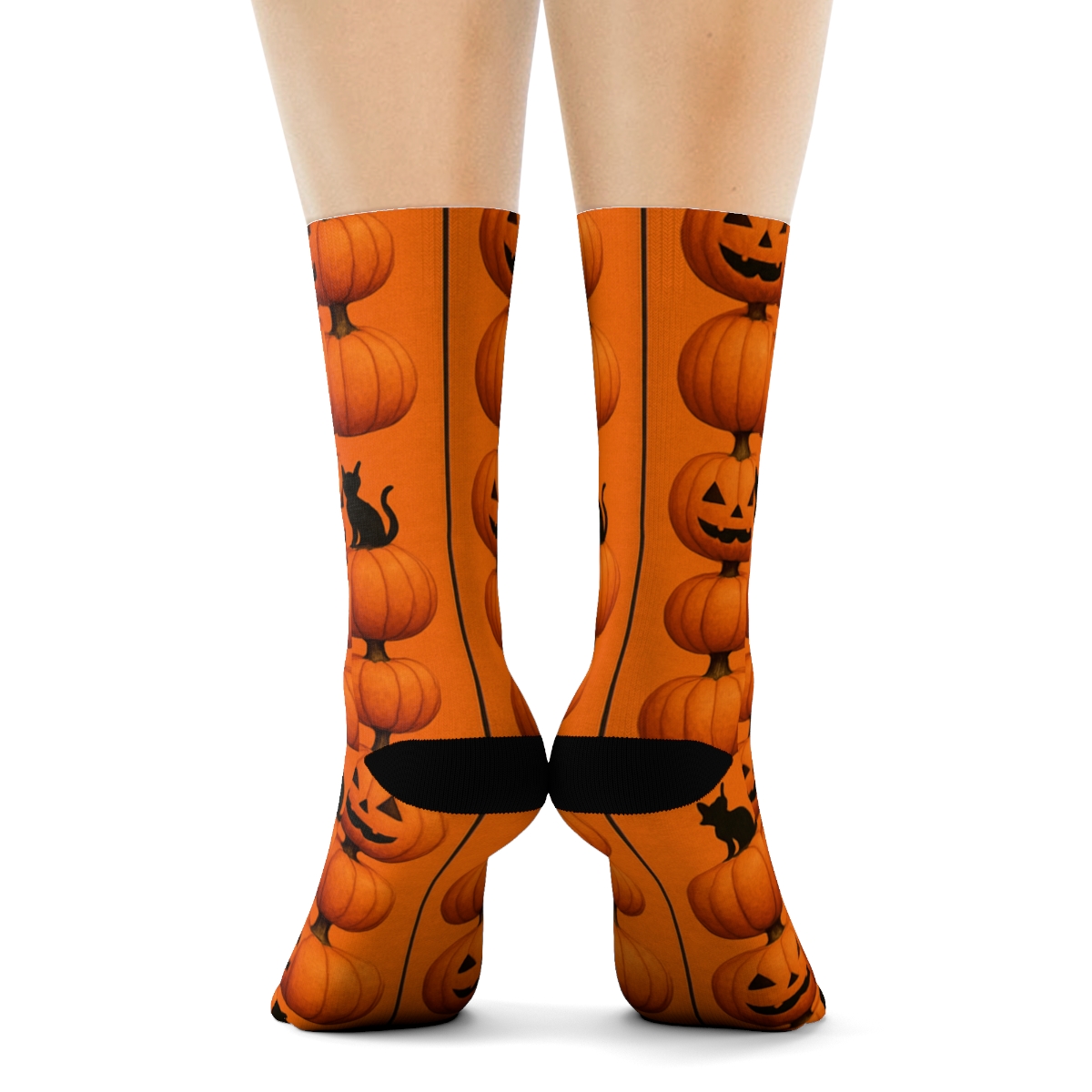 Stacked Pumpkin Totem Stripes On Orange Background personalized crew socks