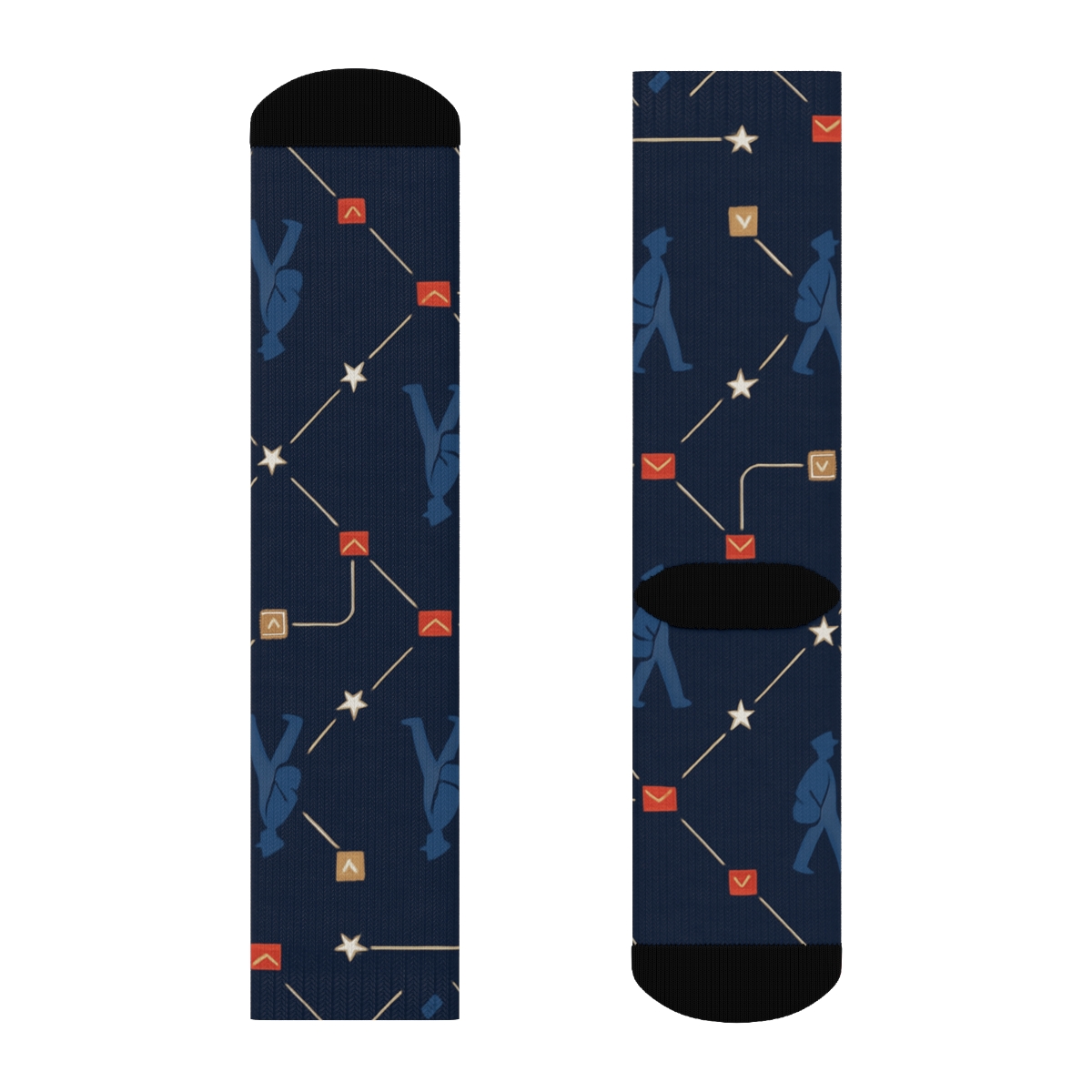 Star Route Grid With Postal Worker Icons unique graphic crew socks