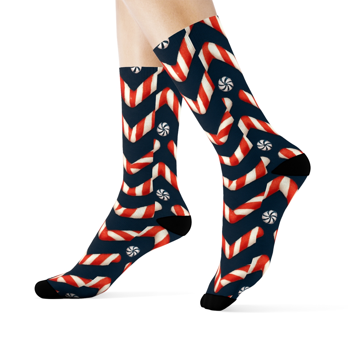 Starfield-Candy Canes Chevron Tiling soft everyday crew socks