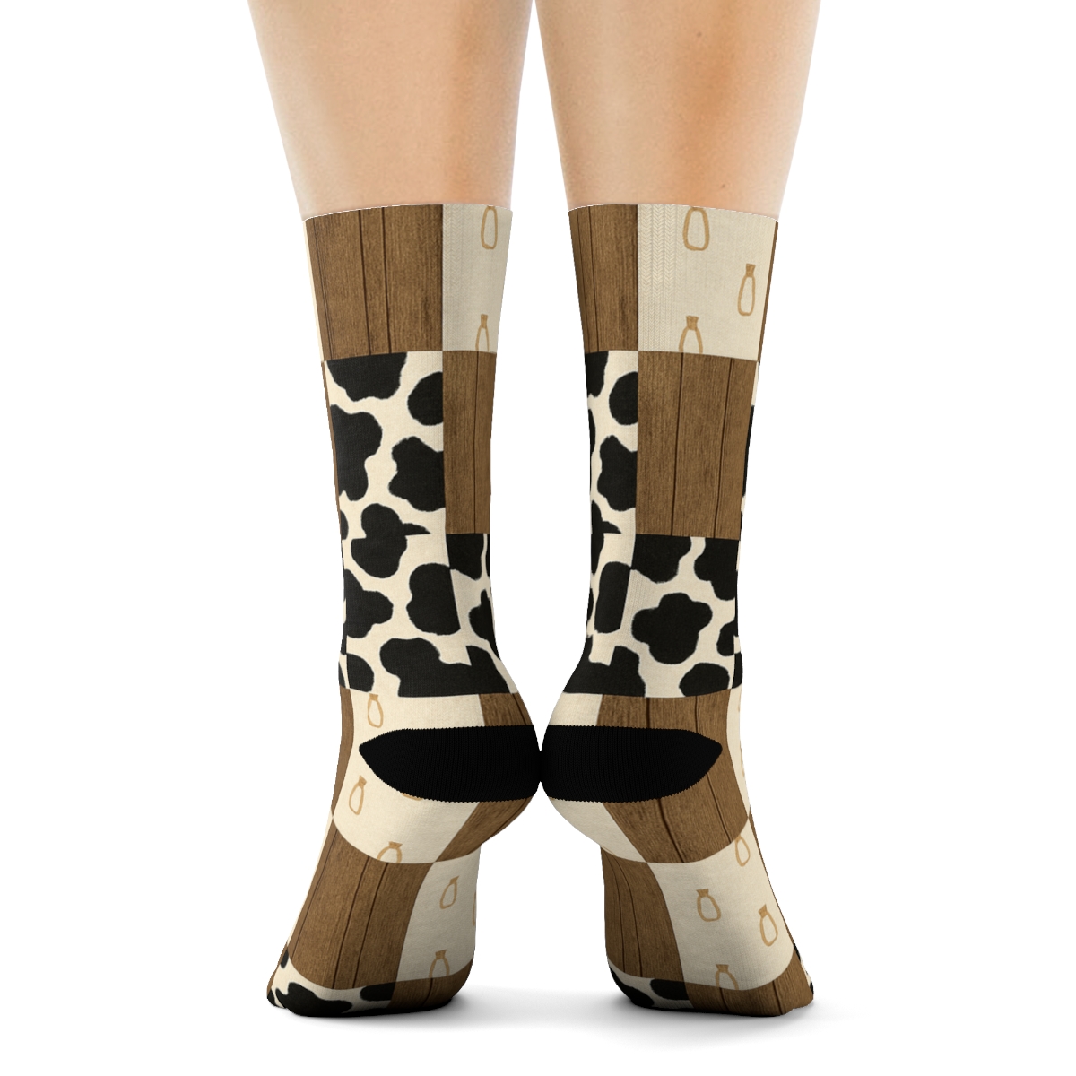 Starlit Barn Door Cow Patchwork stylish athletic crew socks